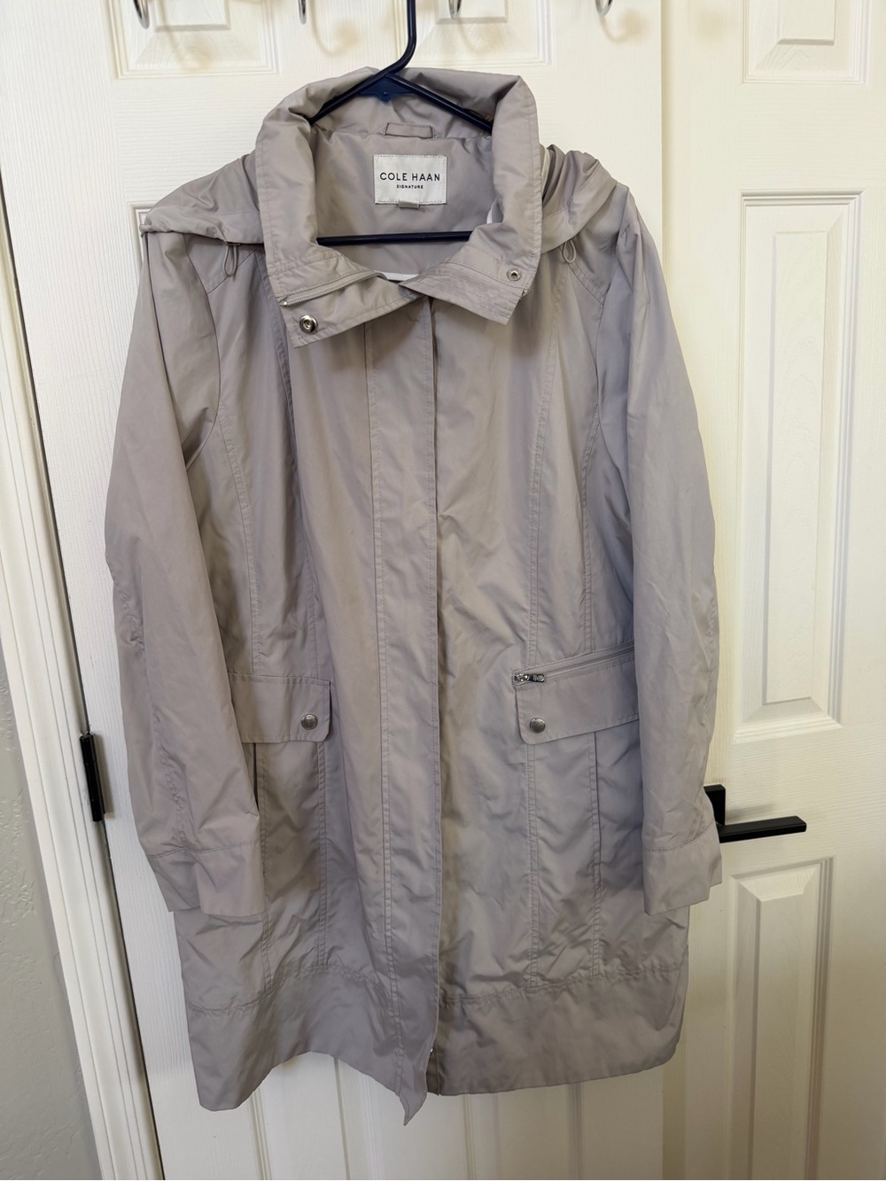 Cole Haan Light Gray Hooded Trench Coat